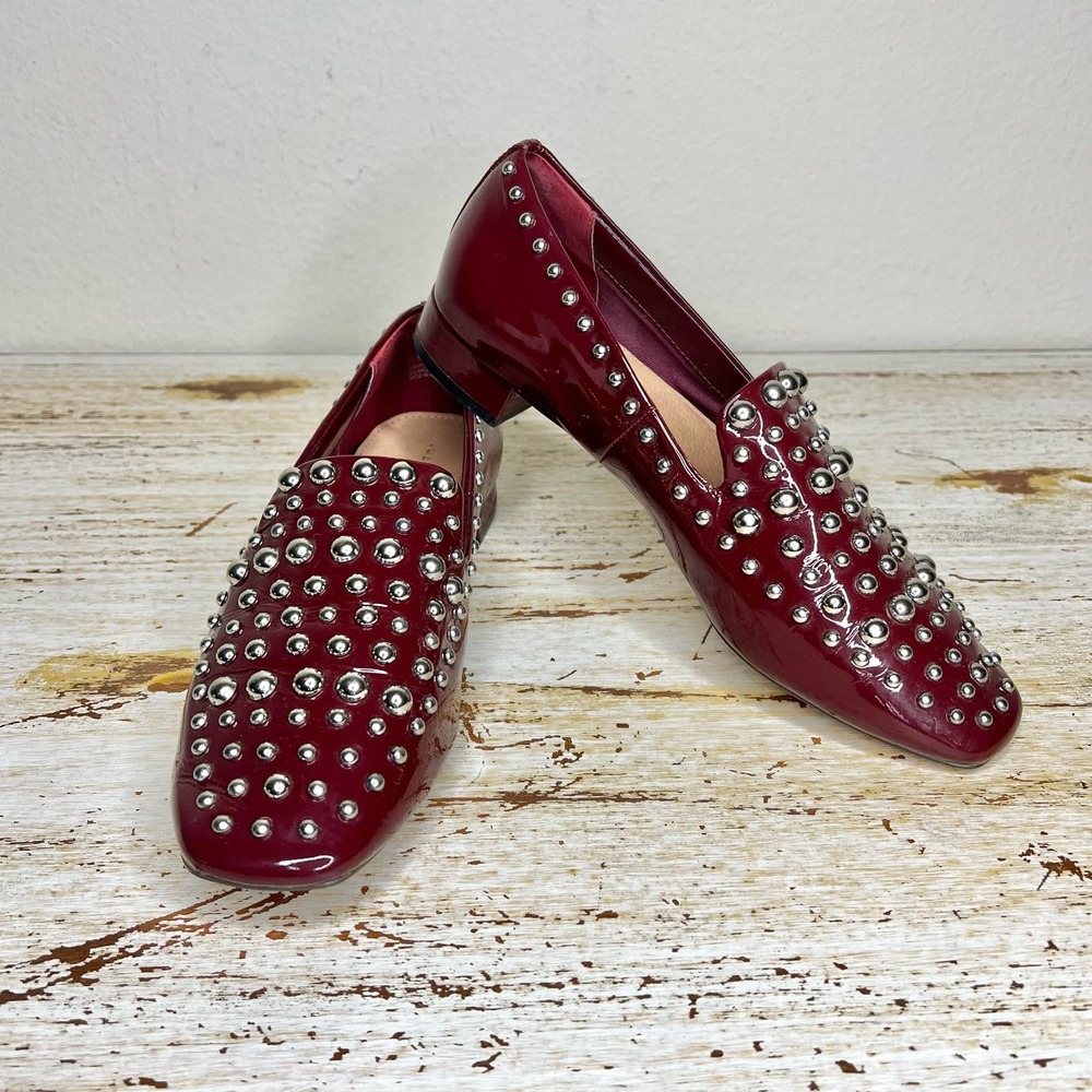 Halogen Genuine Leather Maroon Studded Loafers Size 7.5M